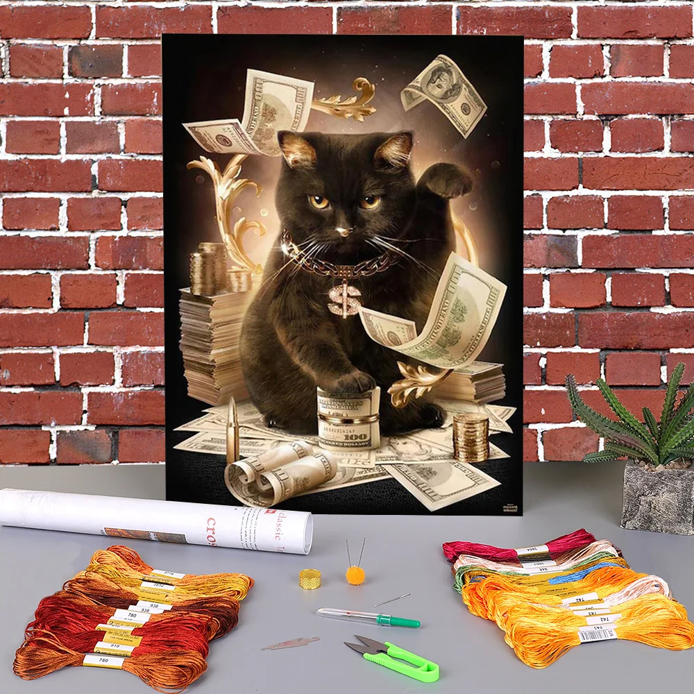 

Egypt Cat Animal Printed Canvas 11CT Cross-Stitch DIY Embroidery Full Kit DMC Threads Hobby Craft Painting Handicraft Gift