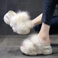 internet hot slippers womens outdoor wear 2022 new fashion summer thick soled fashion womens high heeled furry outdoor sandals