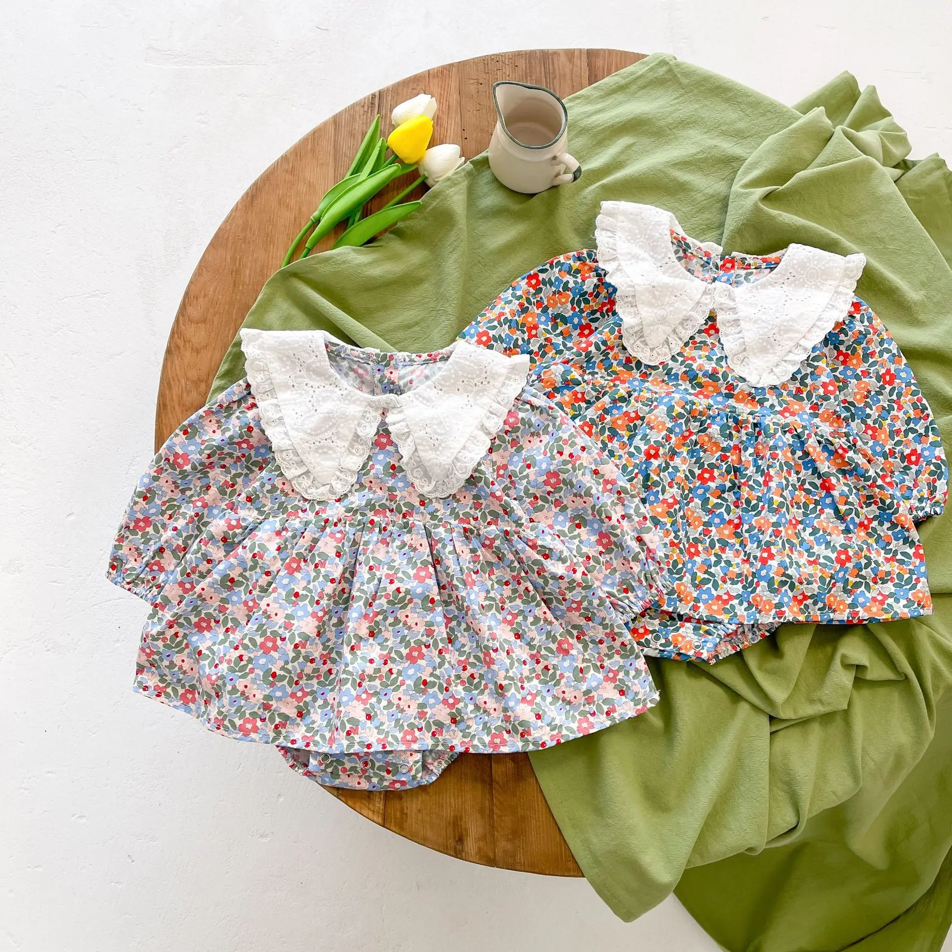 

Newborn Girls Floral Bodysuit Dress 2022 Cute Toddler Baby Girl Cotton Long Sleeve Romper Princess Infant Toddler Flower Clothes