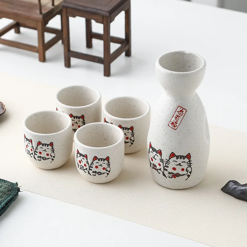 

Japan New Sake Set Ceramic Wine Set Japanese White Wine Jug Cup Vintage Soju Cup Cartoon Wine Cups Gin Tonic Kit Gadgets Gift