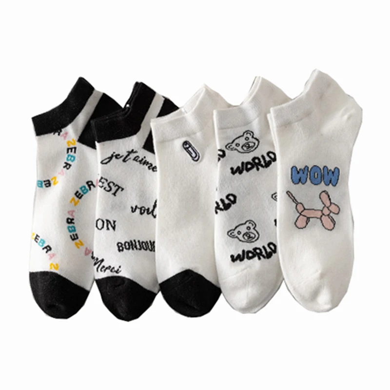 10 Pair Low Tube Asakuchi Women Socks Cute Cartoon Summer Short Boat Socks Cotton Invisible Breathable Korean Style Fashion New