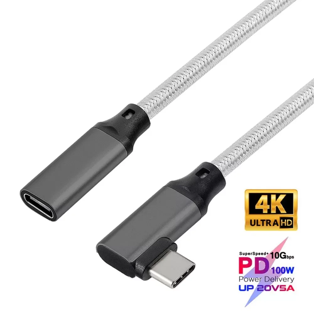 

4K HD Type-C Extension Cable Line 5A PD 100W Right Angle Bend 90 Degree 3.1C Male to Female Data Line Type C Extension Cord