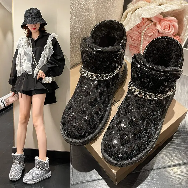 

Новинка Зима 2022, модные зимние ботинки, резиновые женские ботинки на низком каблуке с рукавом