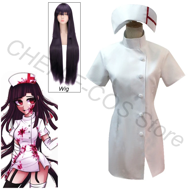 

Mikan Tsumiki Косплей Костюм парик платье шапка Аниме игра ролевые игры униформа медсестры Хэллоуин Рождество карнавал Полный комплект