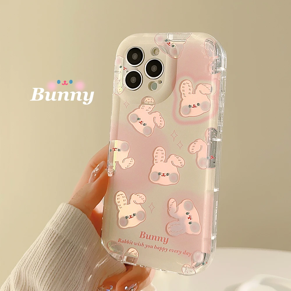 

Cartoon Laser Pink Bunny Transparent Phone Case for iPhone 14 12 13 11 Pro ProMax Plus X XR Xsmax Shockproof Soft Phone Cover