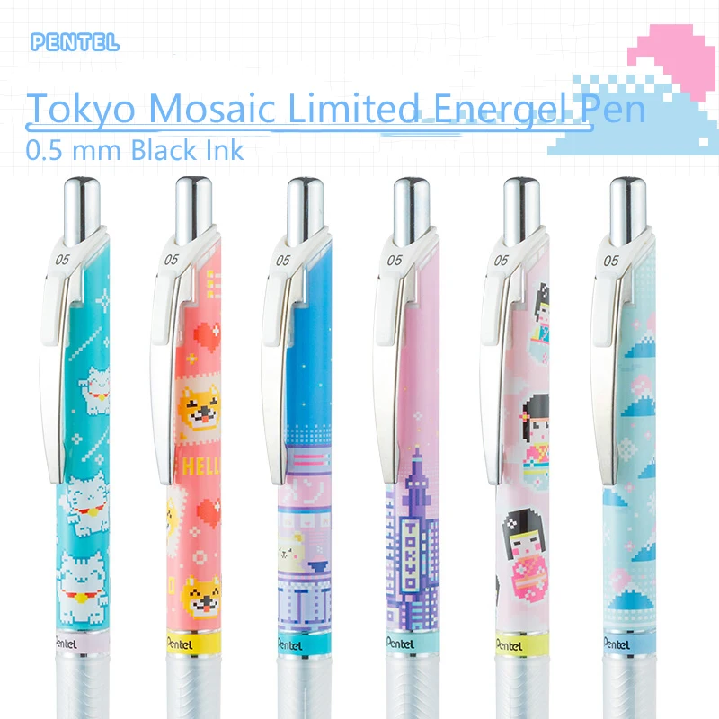 3pcs/lot LifeMaster Pentel EnerGel Needle Point Gel Ink Pen Tokyo Mosaic Limited 0.5 mm Black Smooth Writing Supplies
