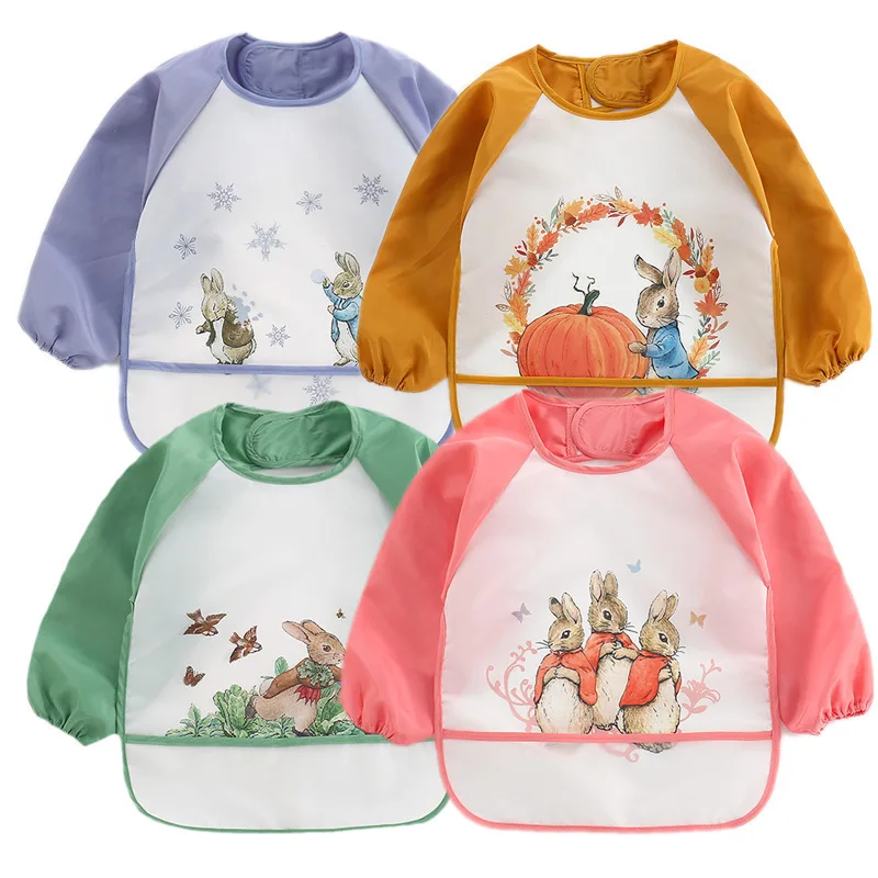 

Baby Chid Boy Girls Bibs New Cute Stuff Toddler Oil Resistant Waterproof Long Sleeve Art Smock Feeding Apron
