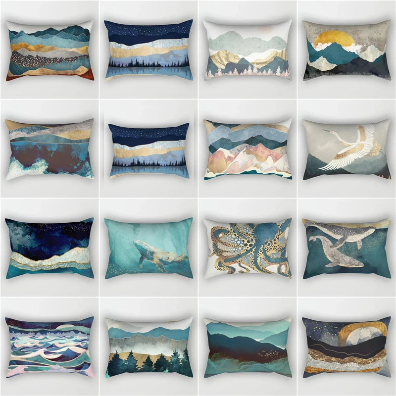 

Ins Wind Simple Landscape Mountains Pillow 30cmx50cm Rectangular Sofa Cushion Waist Pillow Cushion Cover Pillow Case