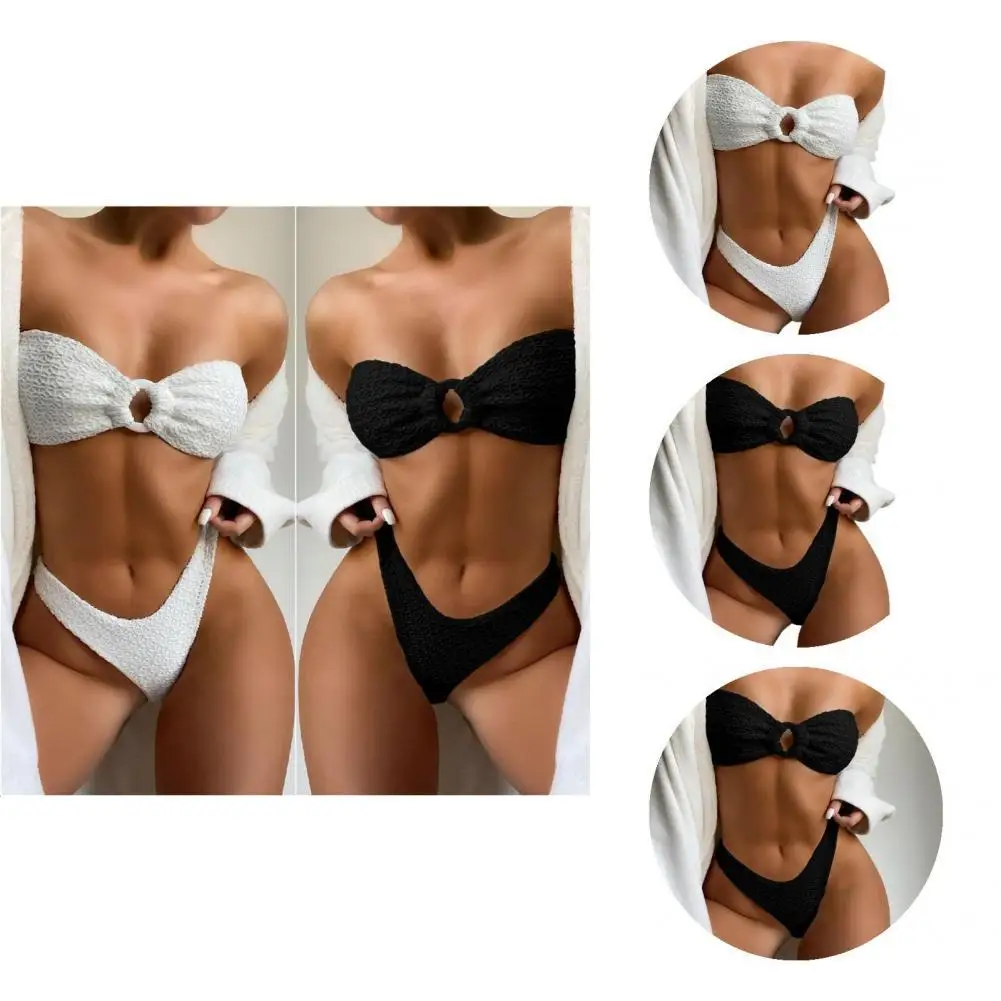 

Ladies 2Pcs/Set Attractive Backless Off Shoulder Split Bikini Female Women Swimsuit Wire Free for Vacation