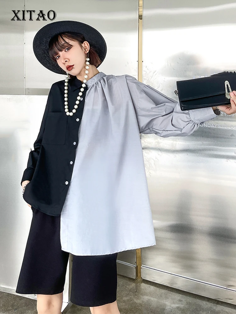 

XITAO Асимметричная блузка, модная, тонкая, Лоскутная, маленькая, свежая, 2023, весенняя, свободная, элегантная, плиссированная рубашка, топ SMH1595