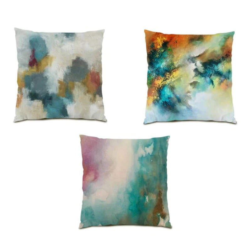 

Cushion Cover 45x45 Oil Painting Living Room Decoration Velvet Bed Throw Pillow Covers Polyester Linen Abstract Home Decor E0057