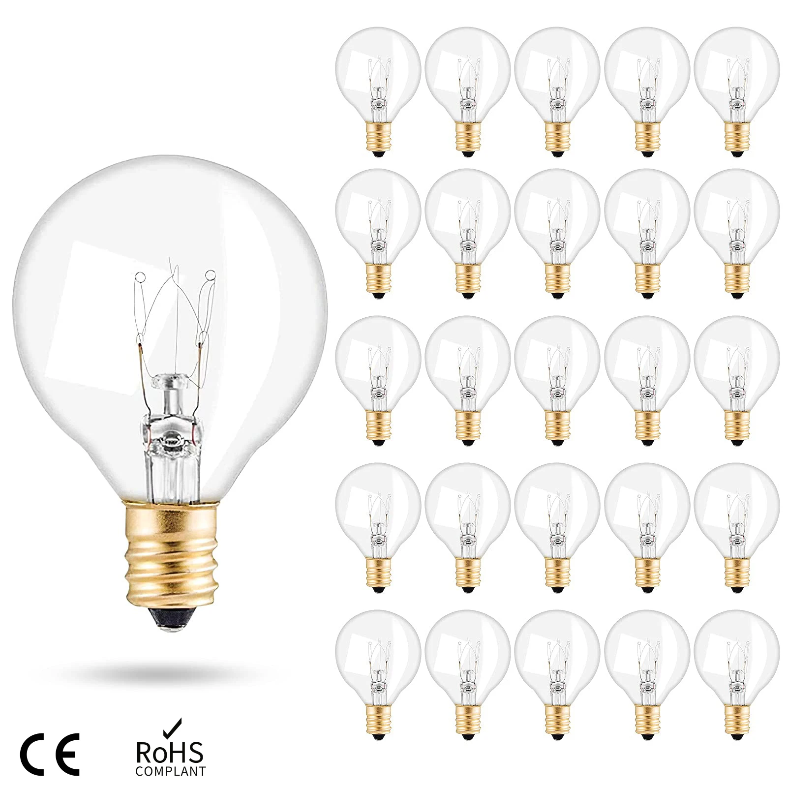 Globe Replacement Light Bulbs G40 7W Tungsten Edison Bulbs E12 2200K Warm White for Patio Lighting Decoration Wedding