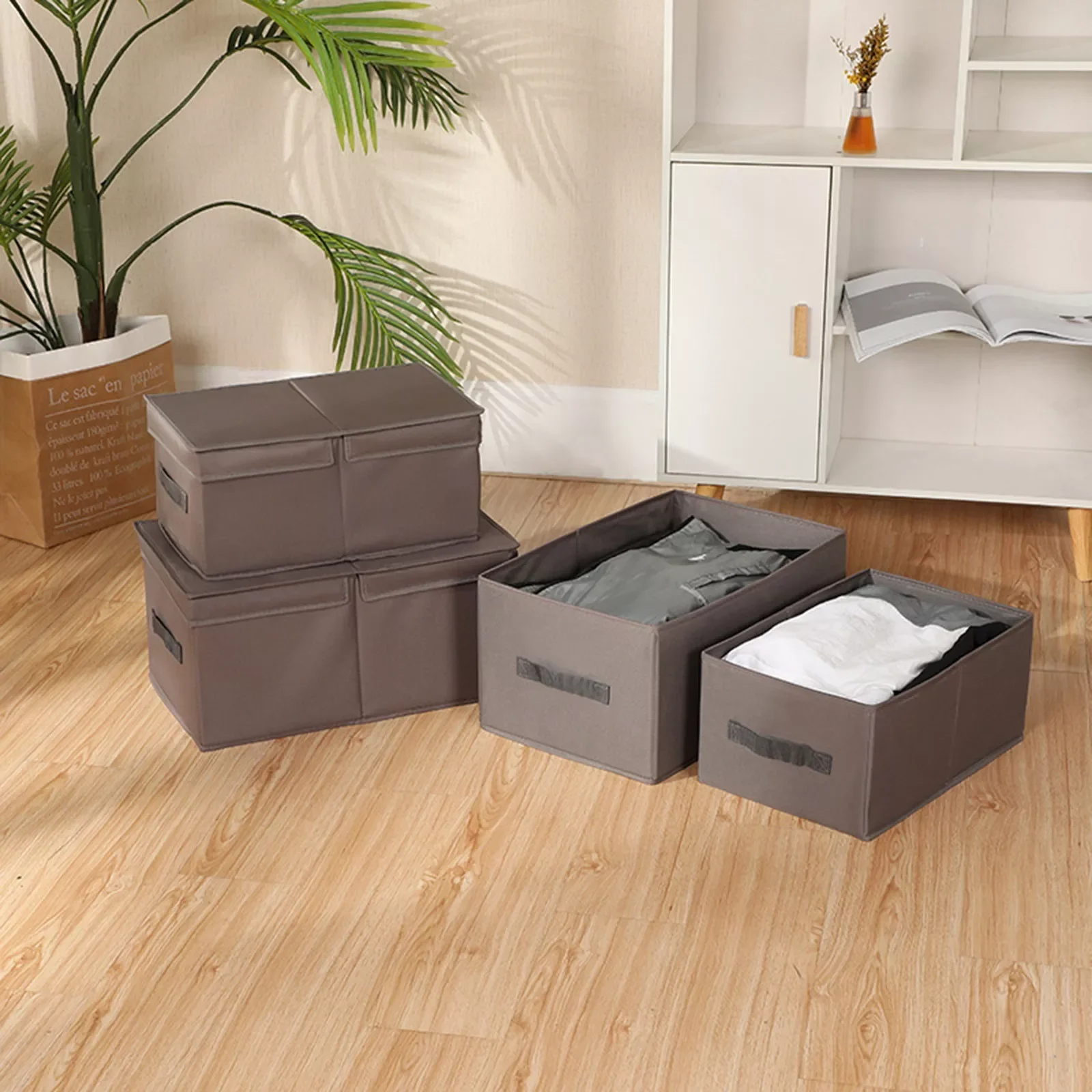 

2022 Fabric Storage Box with Lid Collapsible Pure Color Contracted Multifunctional Organizer Seasonal Clothing Yarn Fabric