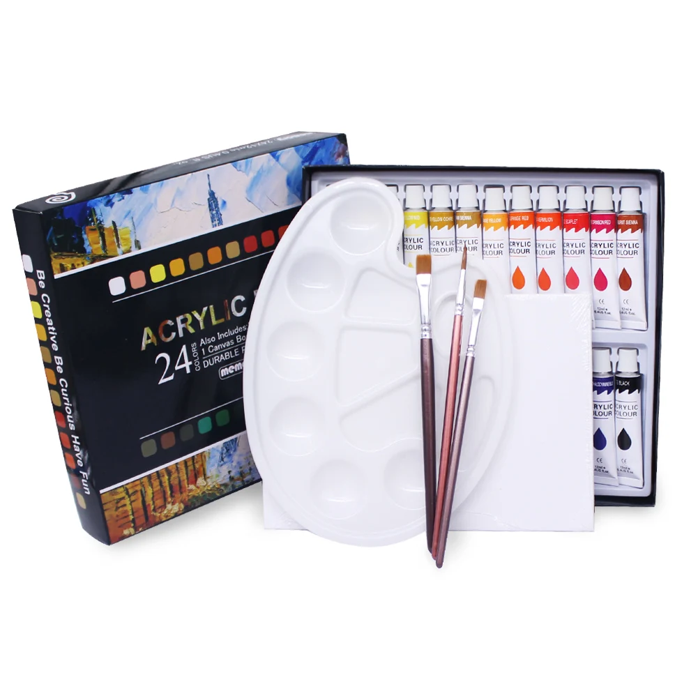 

24 Colors Acrylic Paints Set for Fabrics Painting Clothing Pigments - Include 3 Brushes 1 Palette & 1 Canvas