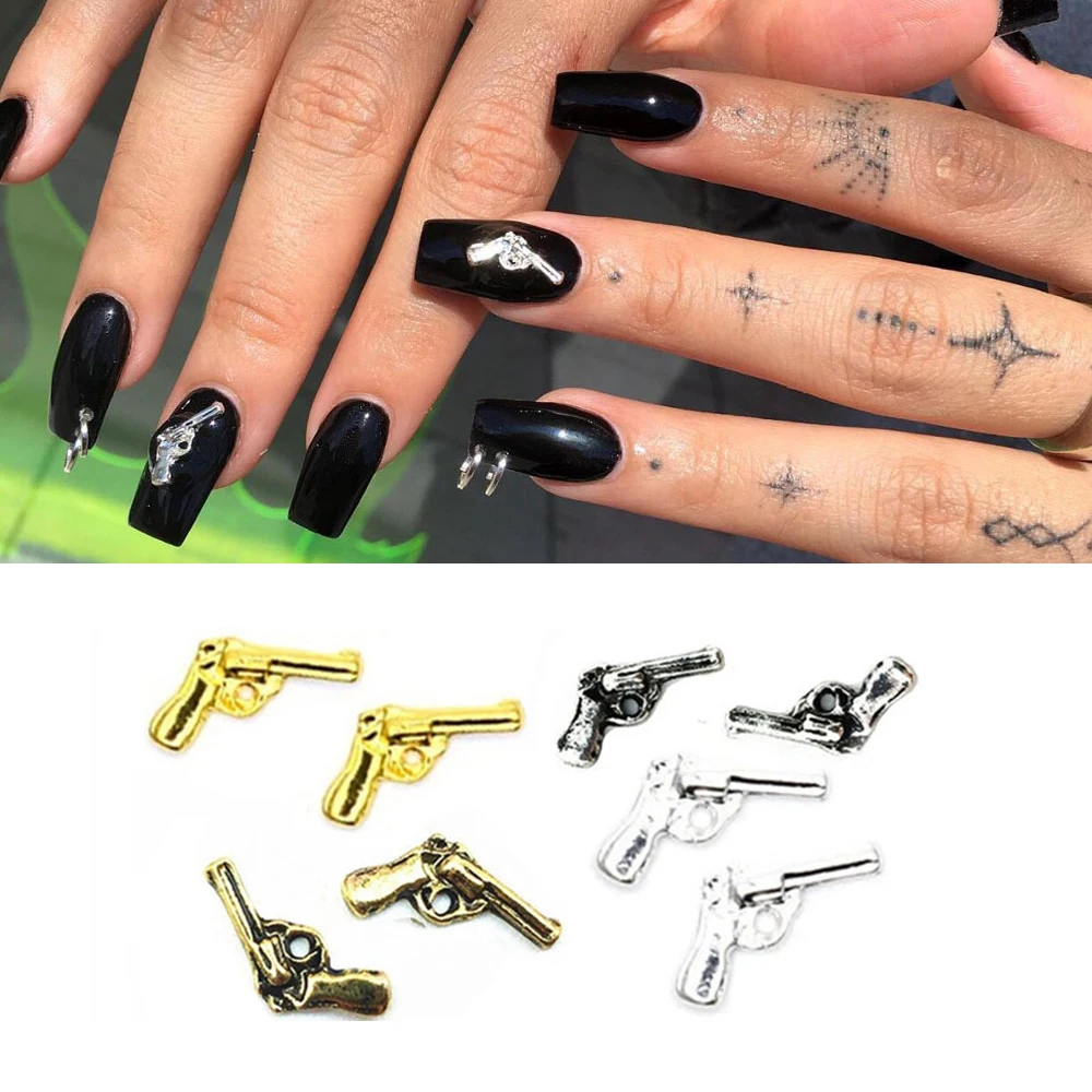 

20Pcs/lot 3D Alloy Pistol Gun Nail Art Charms Retro Gold/Silver 7*10mm Metal Manicure Accessories Nail Jewelry 3D Nail Charms