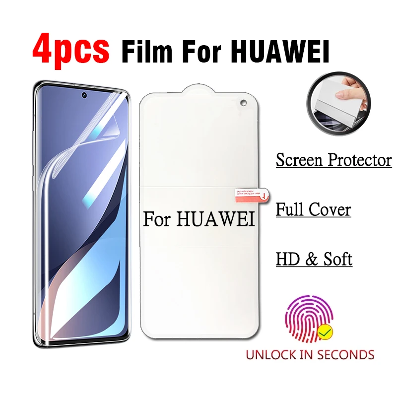 

4Pcs Full Cover Screen Protector For Huawei P60 P50 P40 P30 Pro Mate 50 40 30 20 Pro Nova 7 8 9 HD Hydrogel Film Not Glass