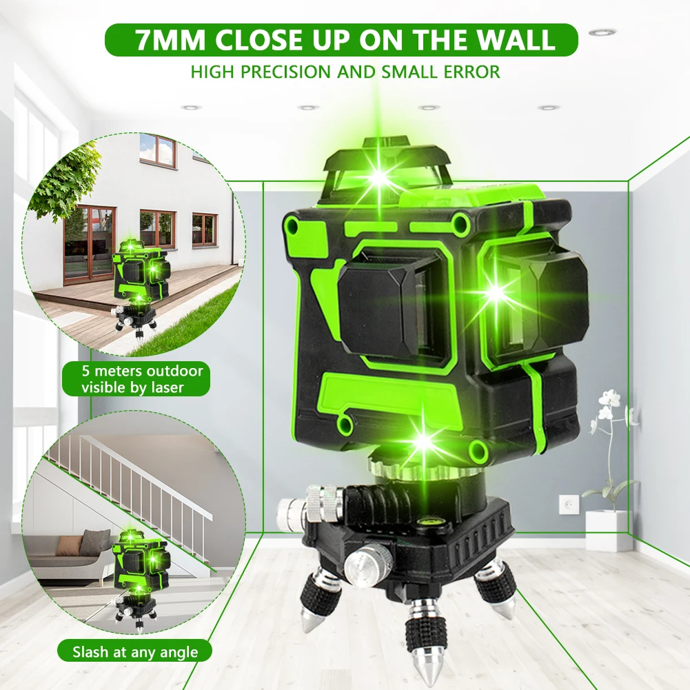 

Самонивелирующийся лазерный 3D уровень, 12 линий, 360 °, горизонтальный и вертикальный