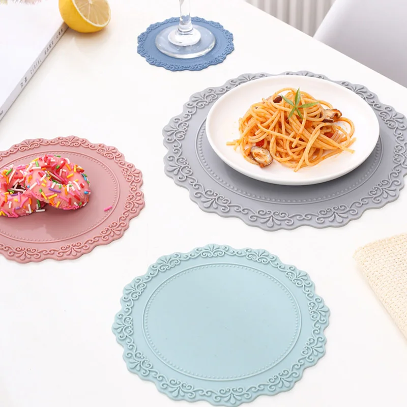 

Tablemat Cup Mat Lace Placemat Silicone Coaster Washable Bowl Pads Non-Slip Heat Insulation Oil Resistant Kitchen Supplies INS