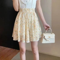 summer mini sexy skirts women floral print skirt high waist a line female yellow elastic waist chiffon skirt with y2k short