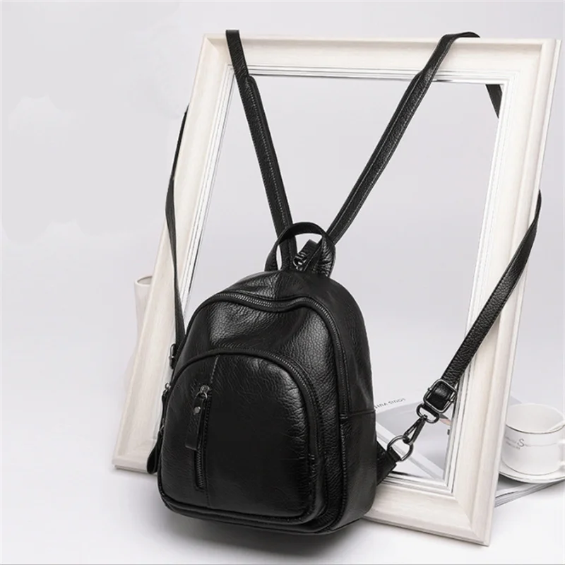 

Fashion PU Leather Women Backpack Female Black Backpacks Small Zipper Bags Student Backpack Solid Rucksack For Girls