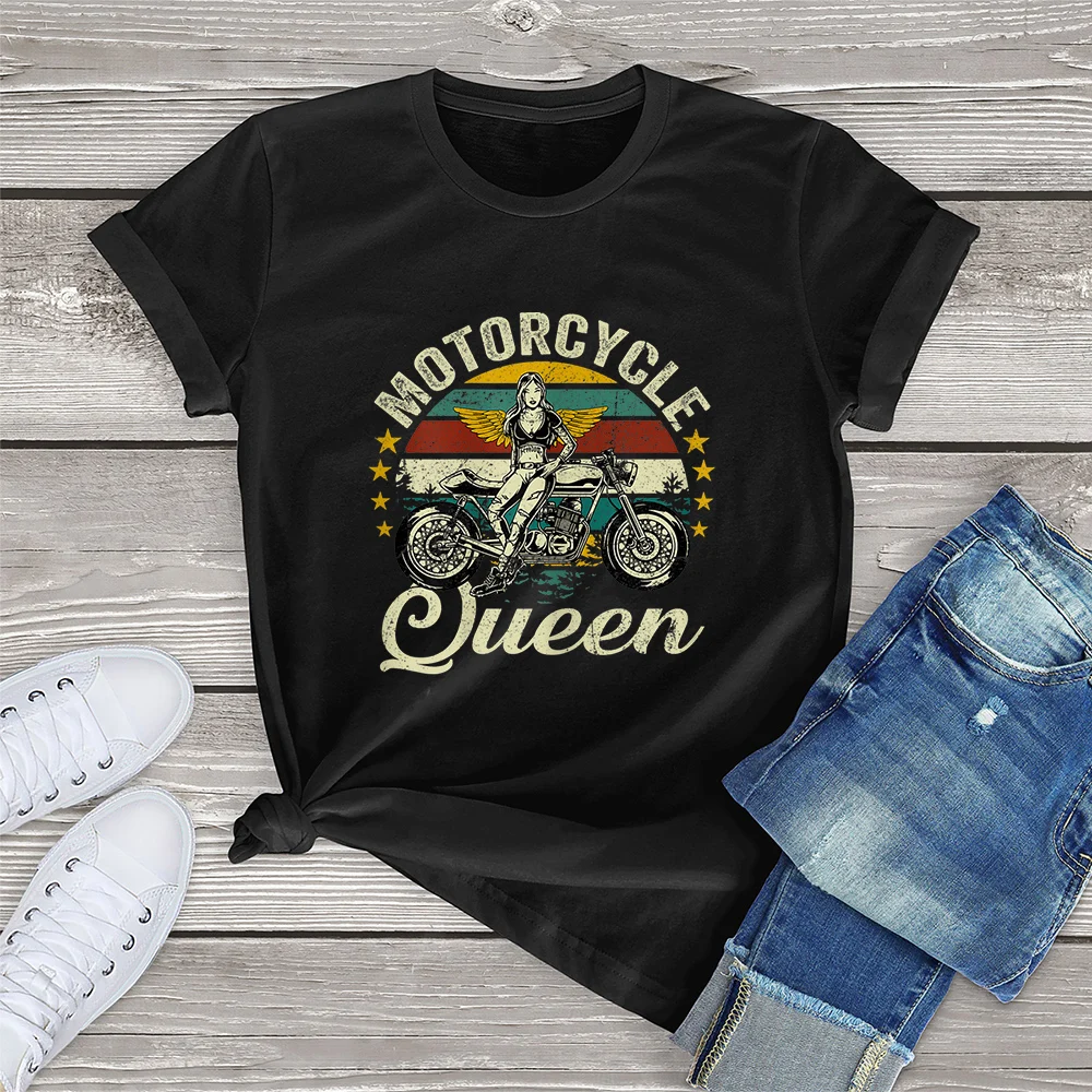 

100% Хлопок индивидуальная Мода винтажная мотоцикл королева бабушка одежда подарок женская футболка с принтом футболка унисекс уличная одежда