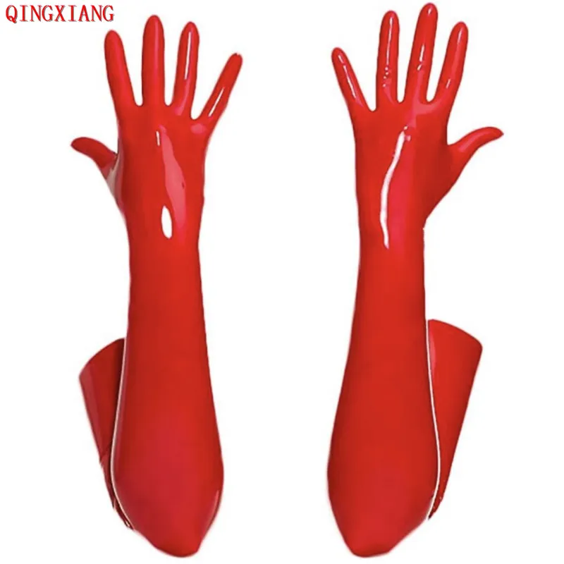 

M-3XL Women Hip Hop Long Bright PU Gloves To Opera Black Red Wet Look Faux Leather Punk Street Dance Costume Accessory