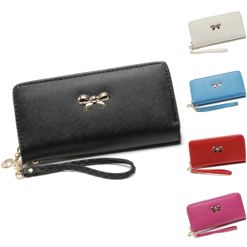 

Женские кошельки, модный длинный клатч из искусственной кожи, сумка с бантом, женские кошельки известных дизайнеров