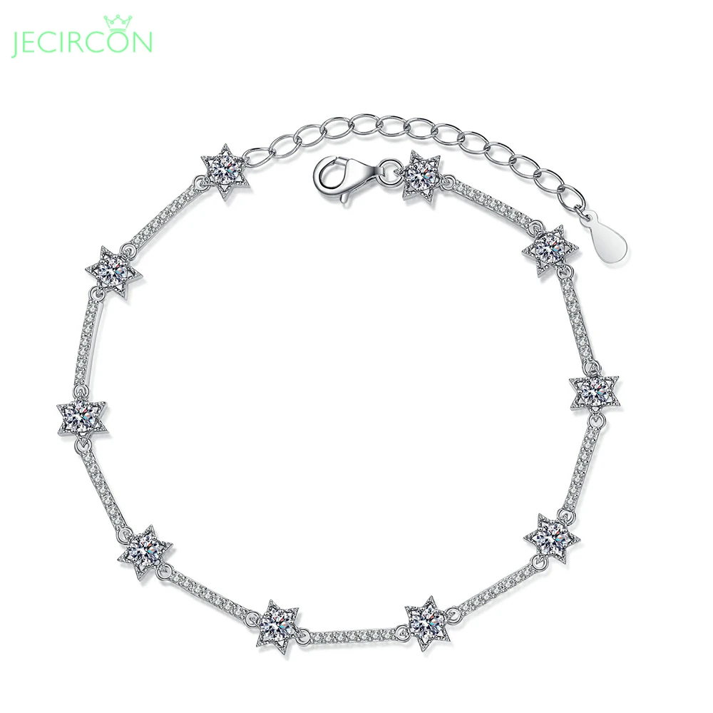 

JECIRCON 925 Sterling Silver Moissanite Bracelet for Women Total 1 Carat 10 Diamonds Hexagram Sparkling Moissanite Hand Jewelry