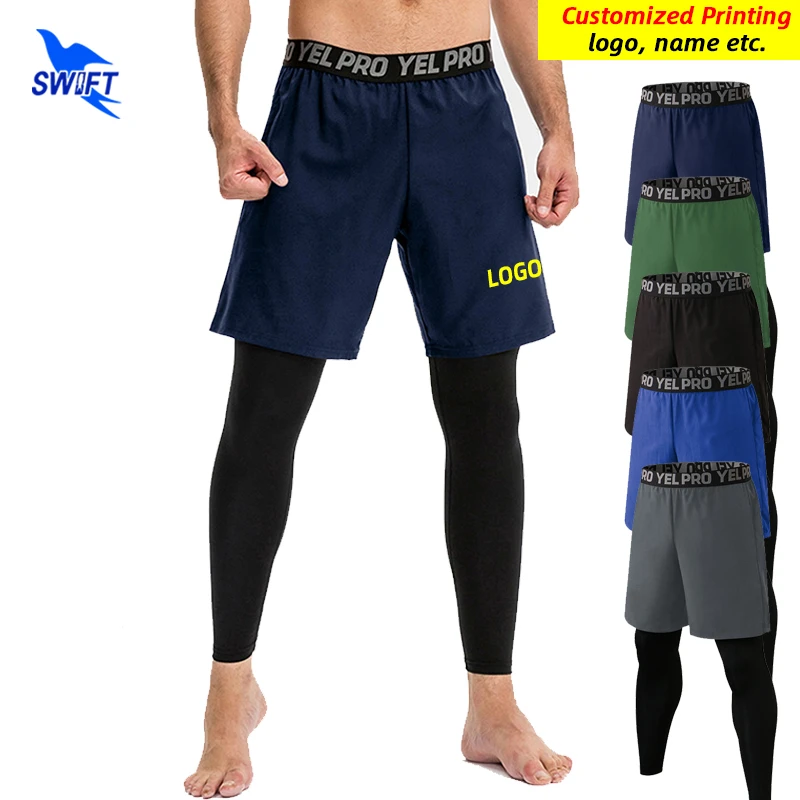 

Customized LOGO 2 in 1 Sports Pants Men Workout Running Training Tights Gym Fitness Jogging Shorts Quick-Dry Elastic Legging