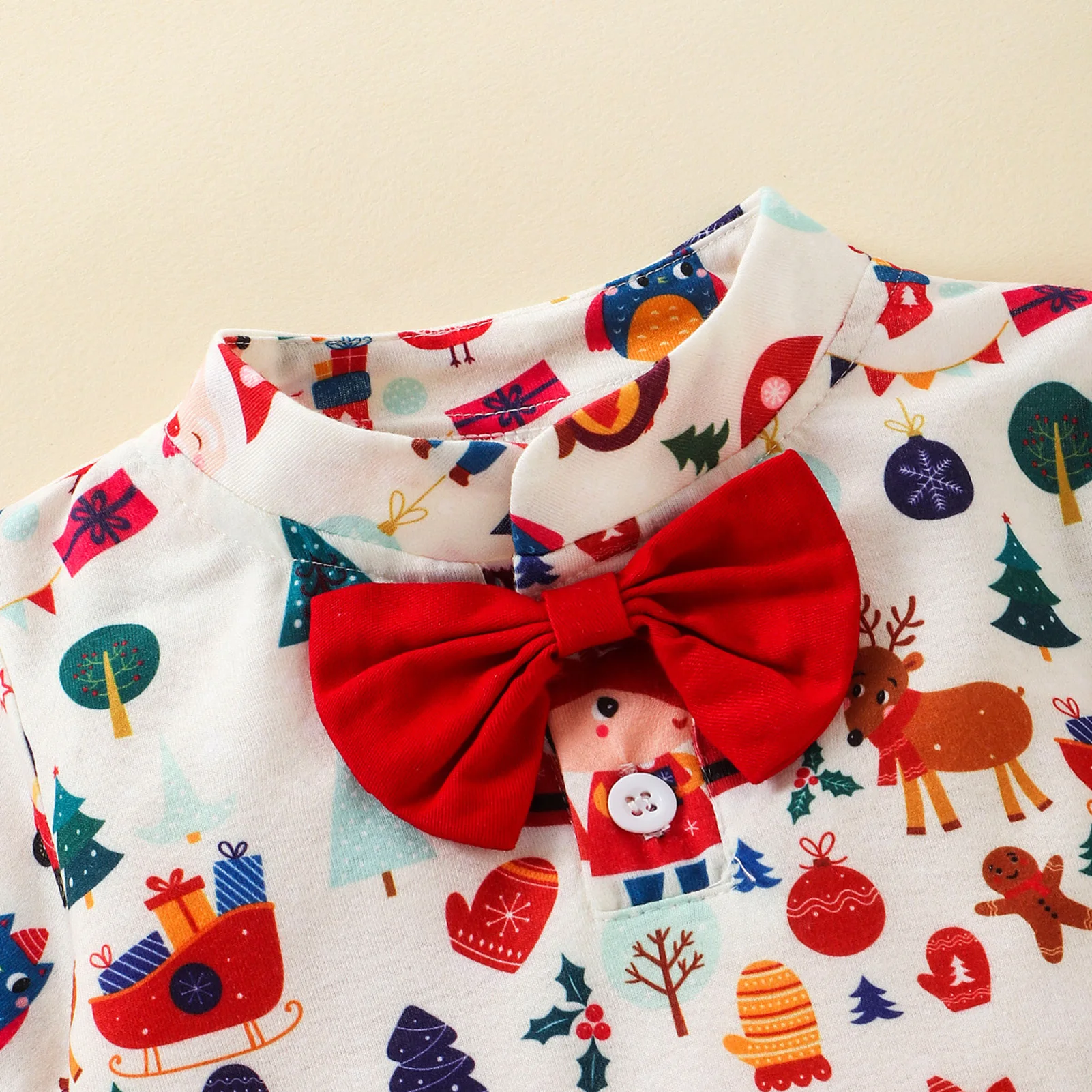 

Christmas Boys' Jumpsuits Breathable Skin-Friendly Bodysuit with Bow Tie for Christmas Halloween Gift