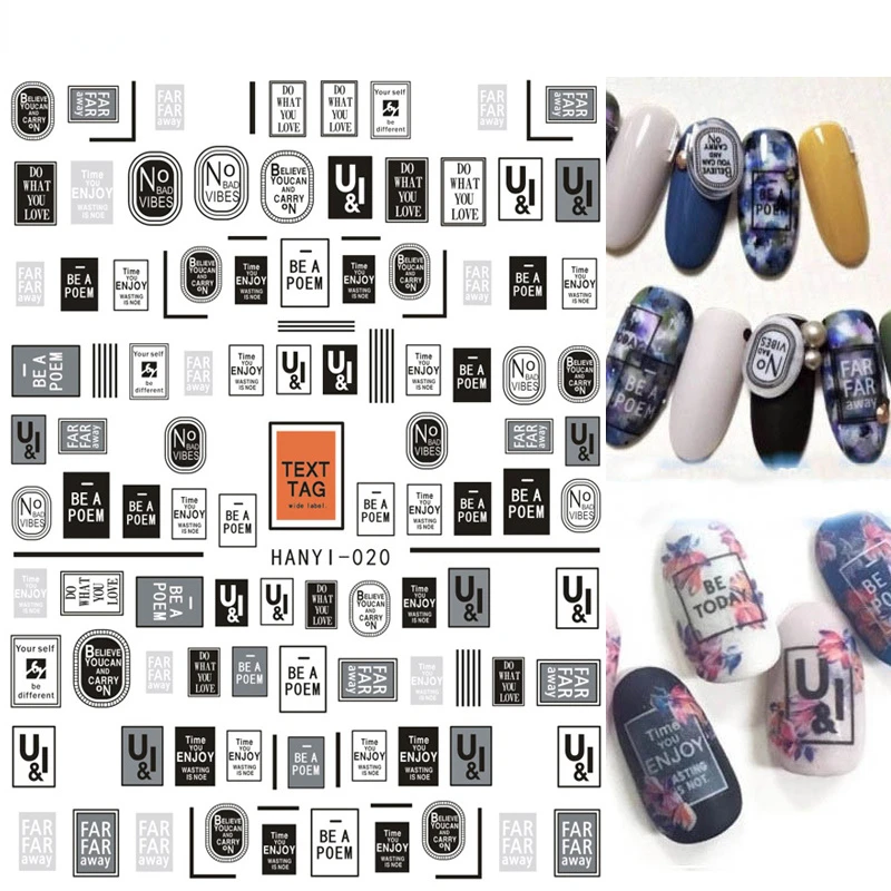 

3D Nail Art Decoration Black White Letter Pattern Fashion Design Self Adhesive Nail Art Decal Sticker Manicura Accesorios