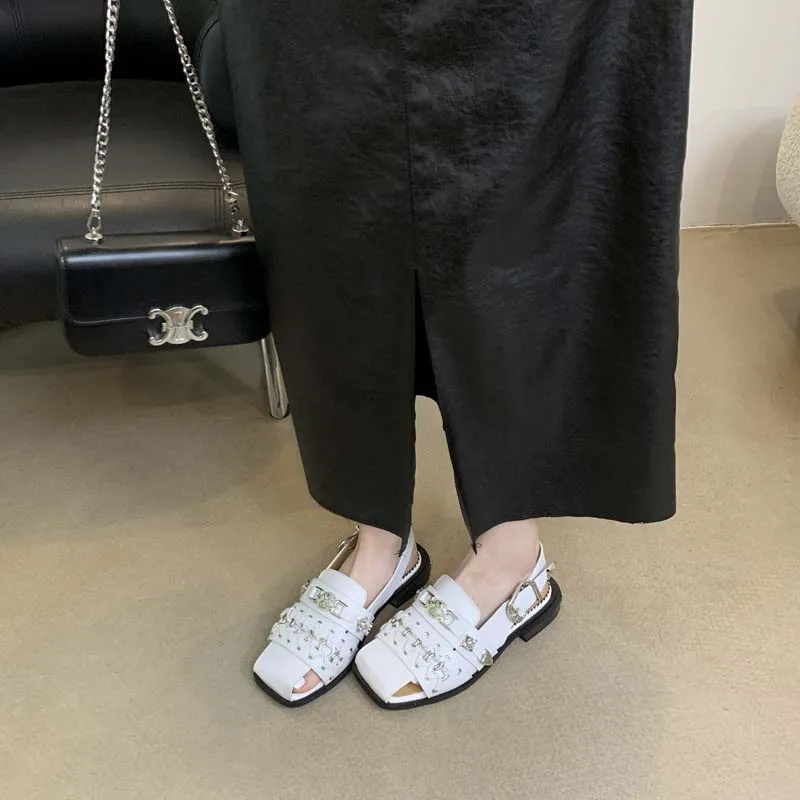 Сандалии женские с ремешком на пятке дизайнерские туфли металлическими