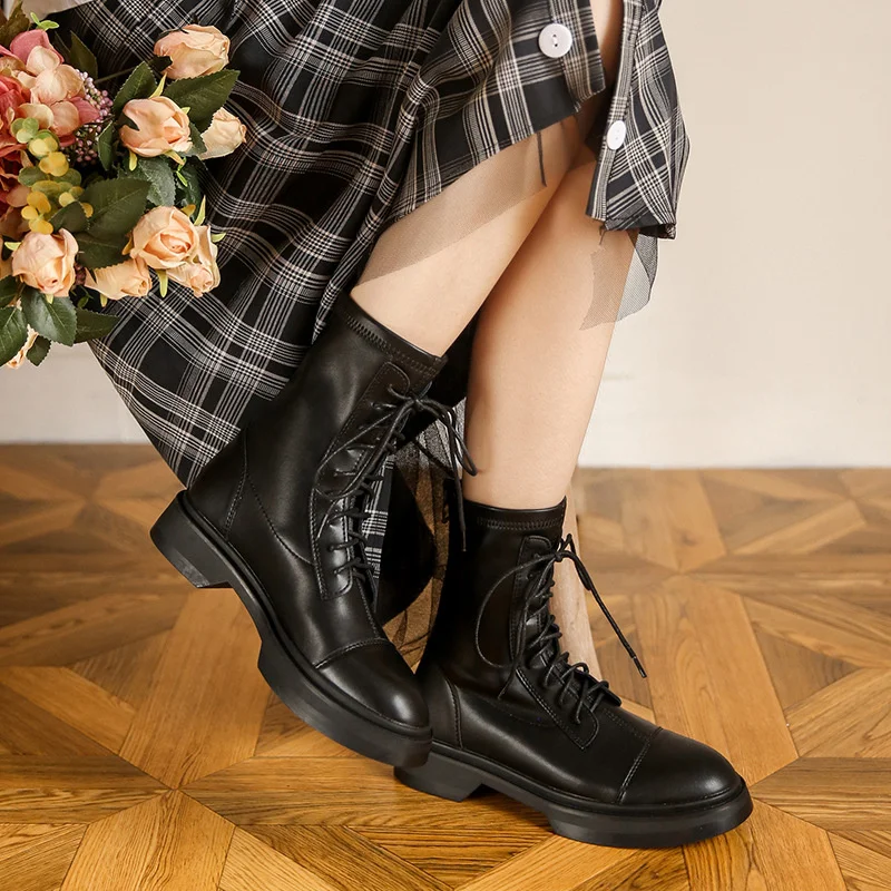 

Alo cnc 2022 New the Round Toe Hundred After the Zipper Thick Heel Lacing Stretch Boots