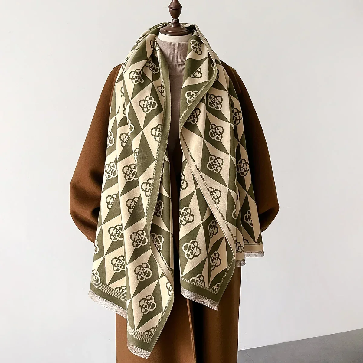 2024 Дизайнерский Зимний Кашемировый Шарф Женский Теплый Пончо Из Пашмины Шаль