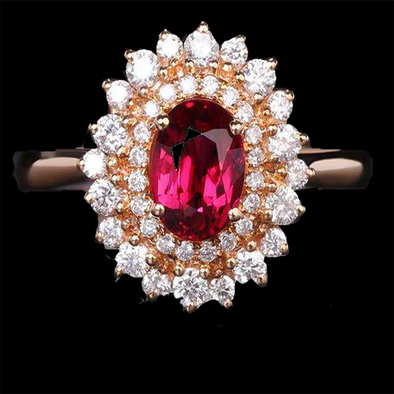 

Hot Sale Fashion Gold Color Two Circles Red Zirconia Copper Rings for Women Wedding Anniversary