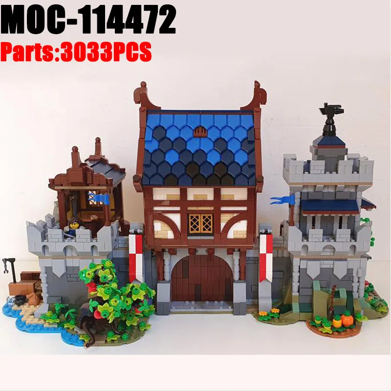 

Конструктор MOC средневековый замок, набор строительных блоков, башня, двор, песочные часы, боевые солдаты, город, ворота, игрушки, подарок