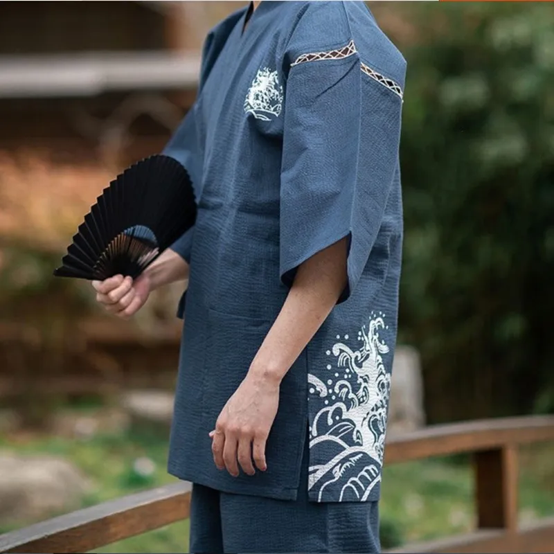 Men's Pajamas Set Woven Cotton 100% Short Sleeves Kimono Sleepwear Summer Comfortable Cool Tracksuit