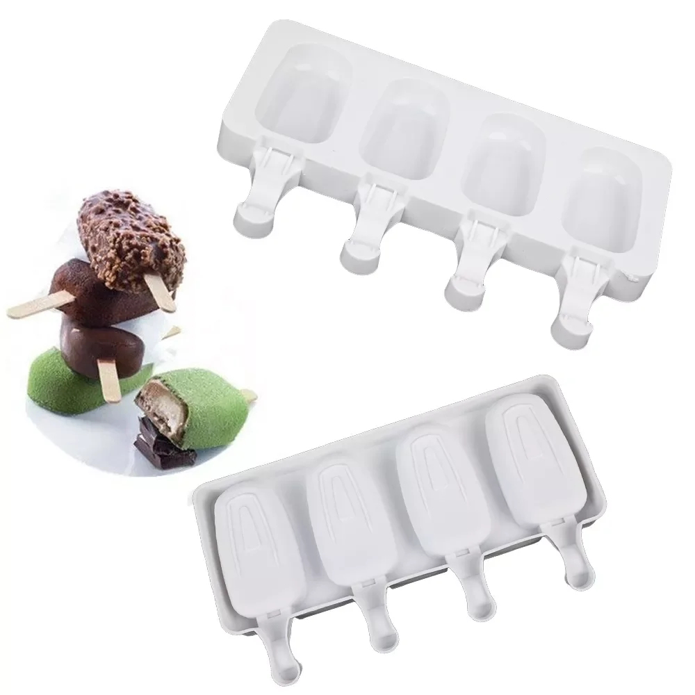 

New in Homemade Food Grade Silicone Ice Cream Molds 2 Size Ice lolly Moulds Freezer Ice cream bar Molds Maker With Popsicle Stic