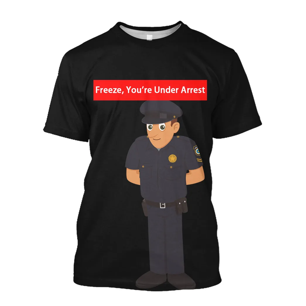 

Jumeast Manga 3D Graphic Funny T Shirts Printed FBI WARNING T Shirt Plus Size You Are Under Arrest Anime Clothes Breathable Tops