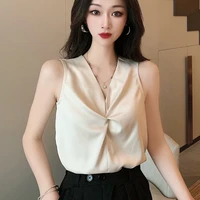 ljsxls new fashion folds sleeveless tank tops women clothes 2022 summer vest solid sexy club v neck chiffon camisole top femme