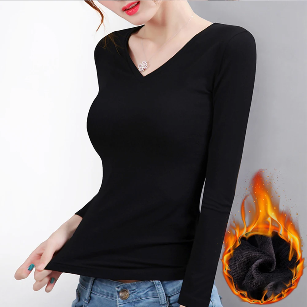 

Womens Long Sleeve Thermal Top Crew Neck T-Shirt Layering Keep Warm Soft Bottoming Underwear Female Fall Winter Slim Tops