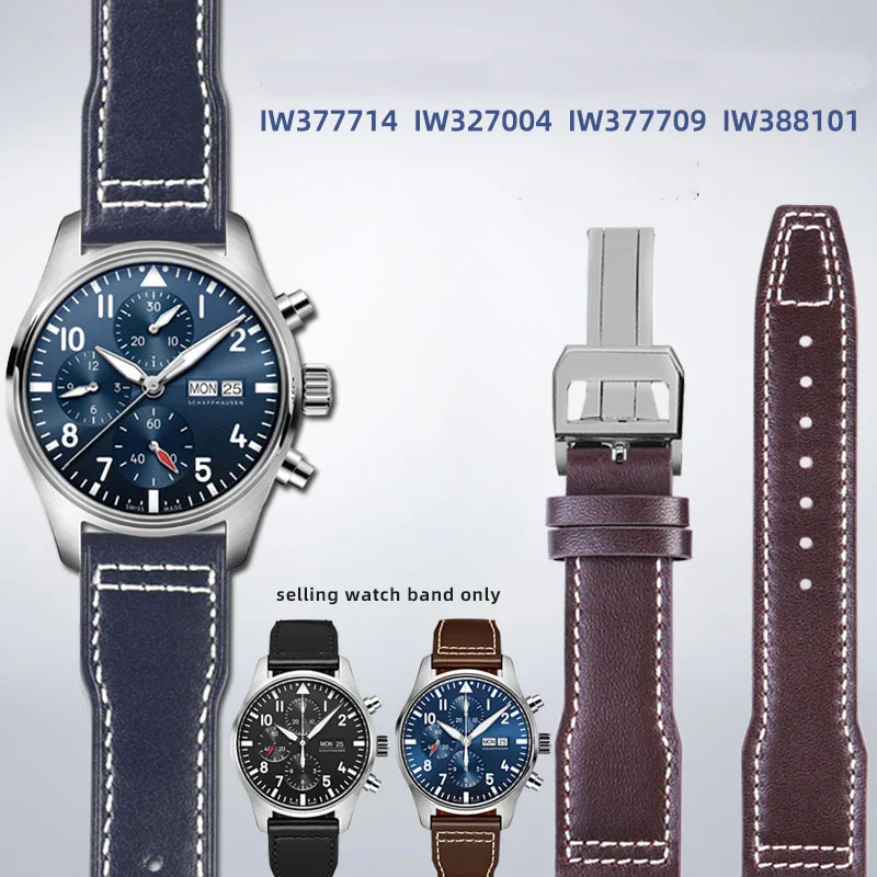 20mm 21mm Blue Brown Black Genuine Leather Watch Band For IWC Big Pilot Spitfire TOP GUN Cowhide Watch Strap Wristband Accessory