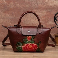 genuine leather handbag vintage women bag 2022 new natural real cowhide handmade embossed versatile shoulder bags