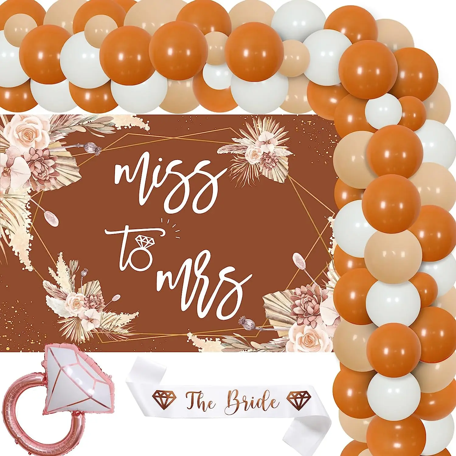 

Miss To Mrs-Rust Balloon Arch Kit with Backdrop Ring, Bridal Shower Decorations, Bride Sash, Boho, Engaged Wedding Party