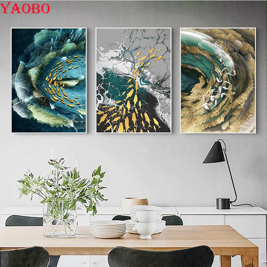 

Big Blue Green Print Luxury Wall Art 5D Diamond Painting Full Diamond Mosaic Cross Stitch Embroidery Kits Rhinestone Pictures