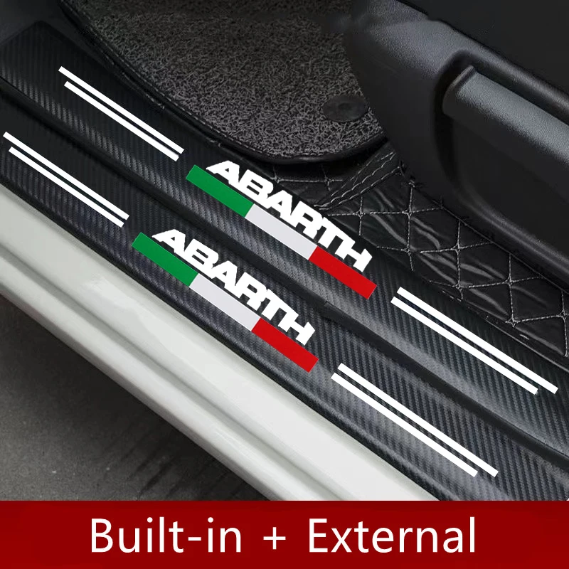 

4pcs Carbon Fiber Door Sill Protector Leather Vinyl Stickers For Fiat Abarth 595 Abarth 500 abarth 124 spider car accessories