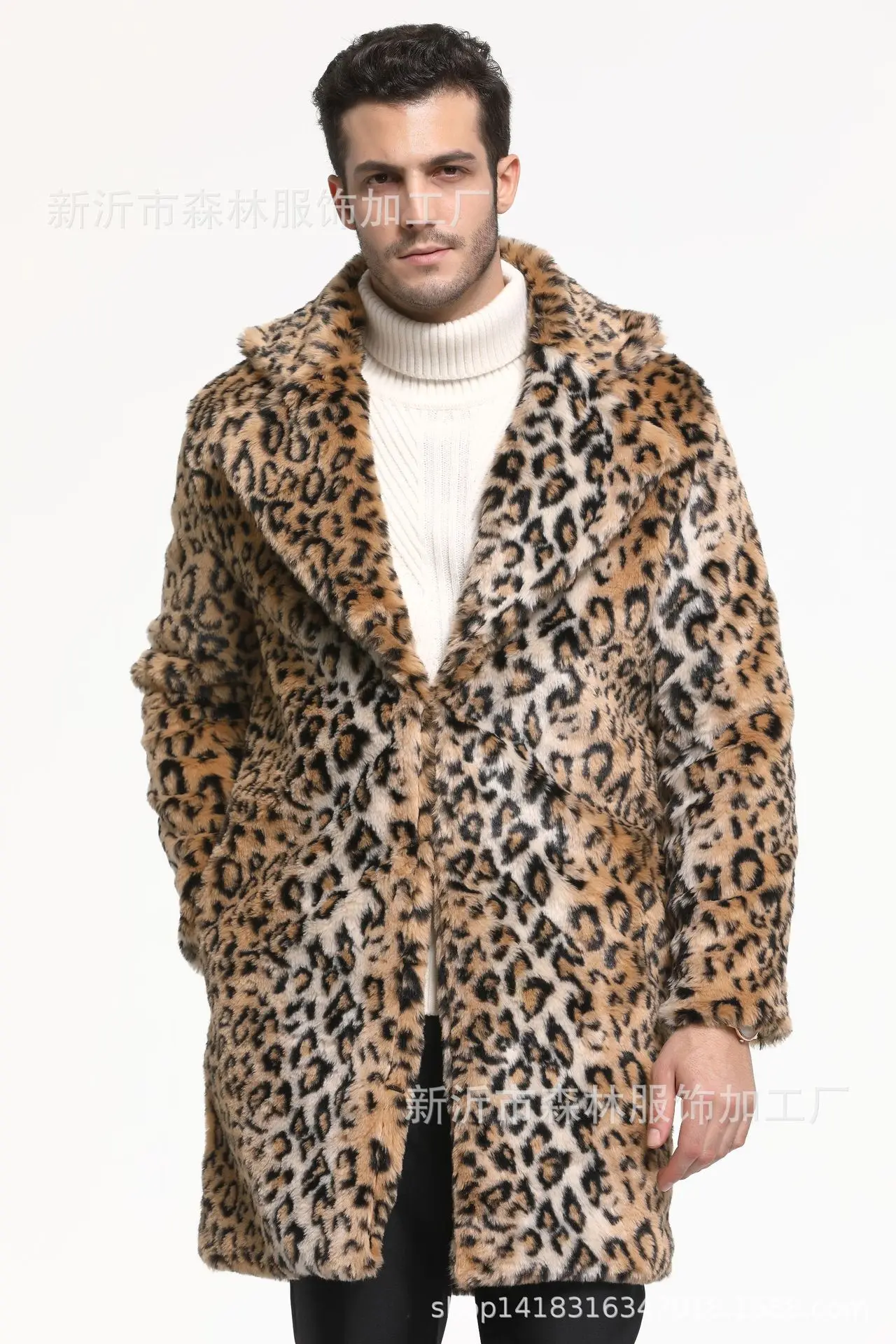 

Осенне-зимнее мужское меховое пальто, новинка, жаккардовое пальто из искусственного меха с леопардовым принтом и лацканами для мужчин