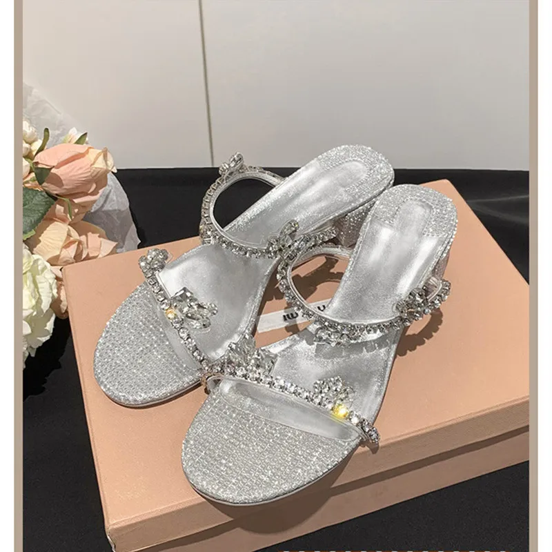 

Women's Rhinestone sandals brand design thick heel 2022 new style