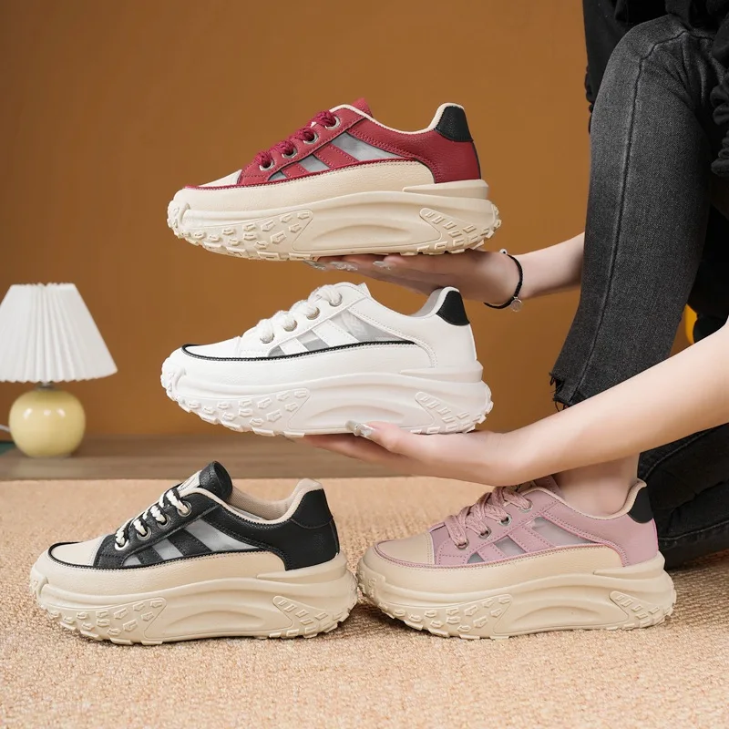 Women's Shoes Chunky Sneakers Mesh Breathable Platform Sports Shoes Woman Lace Up Thick Sole Casual Sneaker Zapatillas Mujer