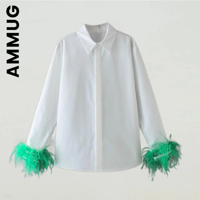 

Ammug New Shirt Women Casual Korean Style New Top Retro Loose Party Feather woman blouses 2022 Slim Shirts Chic Tops Female